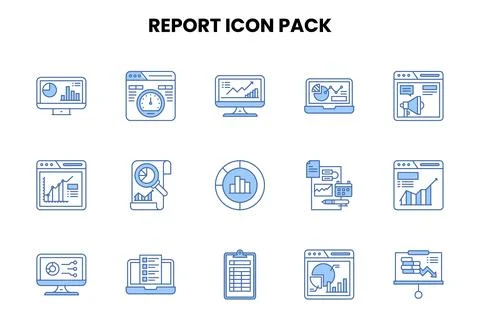 Report Two Color Blue Design Icons Pack Stock Illustration