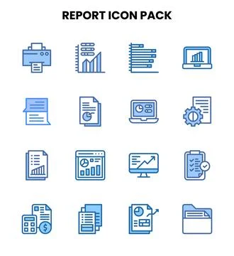 Report Two Colour Bundle Icons Pack Stock Illustration