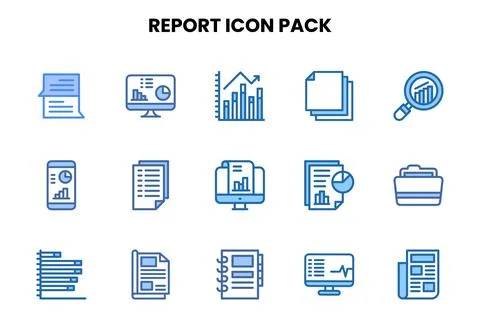 Report Two Colour Icons Pack 스톡 일러스트