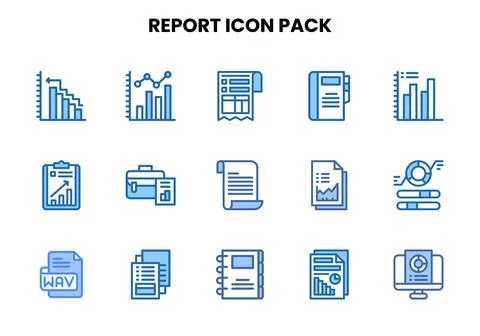 Report Two Colour Set Icons Pack Stock Illustration