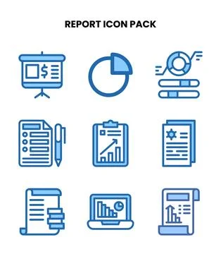 Report Two Colour Vector Icons Pack Stock Illustration
