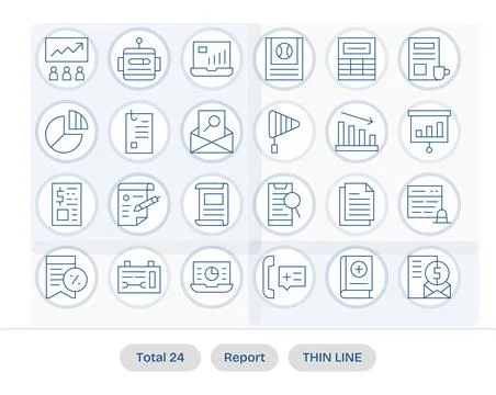 Report Vector Icon Library with 24 Thin Line 128x128 Editable Designs Illustrazione stock