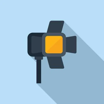 Reportage spotlight icon flat vector. Camera press Stock Illustration