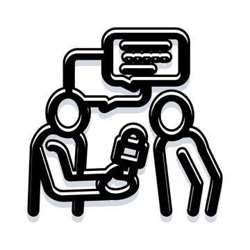 Reporter conducting interview holding microphone with person Stock Illustration