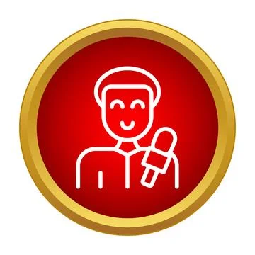 Reporter holding microphone in red circle icon Stock Illustration