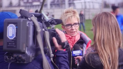 Reporter Interviews One of Participants of Event For City Gardening Stock Footage