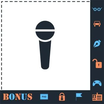 Reporter microphone icon flat Stock Illustration