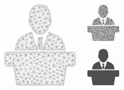 Reporter Vector Mesh Wire Frame Model and Triangle Mosaic Icon Ilustração Stock