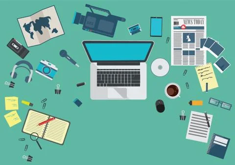 Reporter workspace Stock Illustration