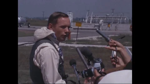 Reporters take interview of Astronaut Neil Armstrong - 1969 Stock Footage