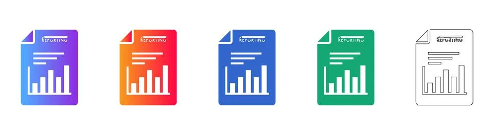 Reporting Document Bar Chart Icon Set Stock Illustration