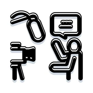 Reporting news with video camera, microphone, and correspondent icons Stock Illustration