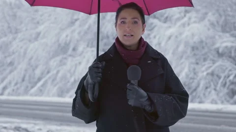 Reporting on Winter Road Conditions 스톡 동영상 215655013