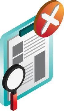 Reports and wrong marks illustration in 3D isometric style Stock Illustration