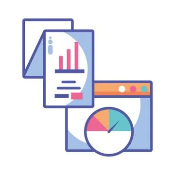 Reports with digital objects in white background Stock Illustration