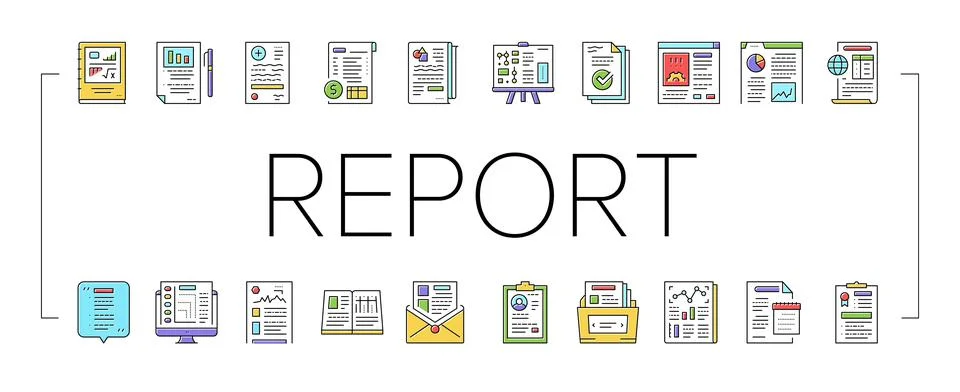 Reports Documentation Collection Icons Set Vector . Stock Illustration