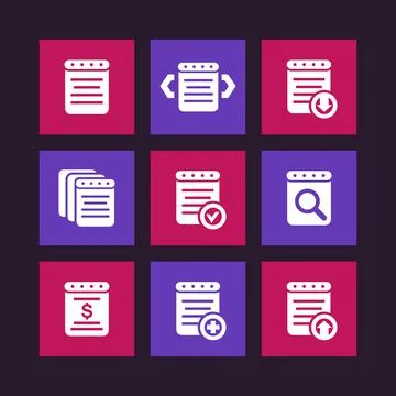 Reports, documents icons set Stock Illustration