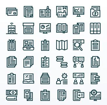 Reports Premium Vector Bundle with 36 128x128 PIXEL Perfect Bold Line Icons Illustrazione stock
