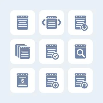 Reports, records, documents icons on white Stock Illustration