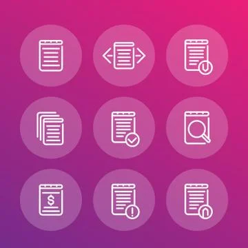 Reports, records, documents line icons set Stock Illustration