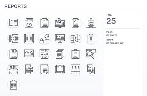 Reports Ultimate Vector Package with 25 256x256 Regular Line Pixel Optimize.. Stockillustratie