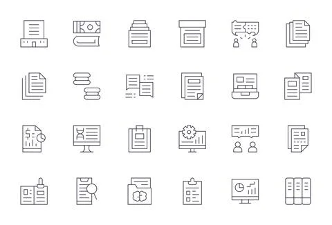 Reports Vector Icon Toolkit featuring 24 Display Perfect High Resolution Th.. Stock Illustration