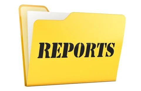 REPORTS, yellow file folder. 3D rendering Stock Illustration
