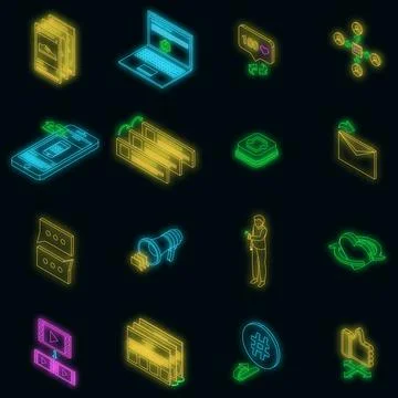 Repost icons set vector neon Stock Illustration
