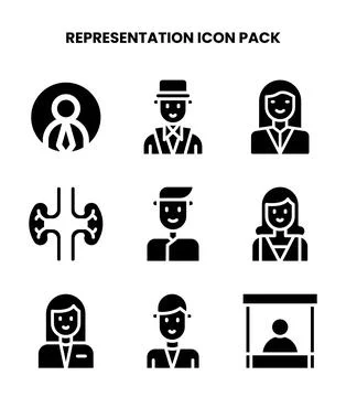 Representation Glyph Vector Icons Pack Stock Illustration