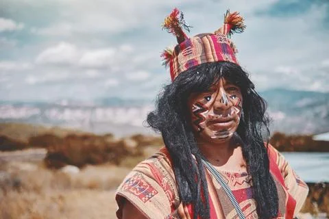 Representation of Inca warrior dressed and with battle weapons, preHispanic Stock-Fotos