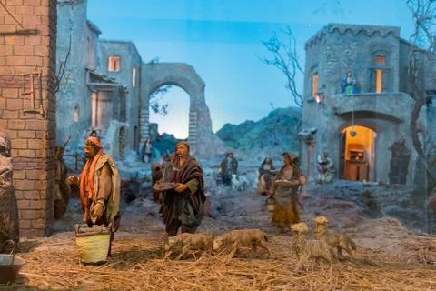 Representation of the nativity made in Naples, also called crib Stock Photos