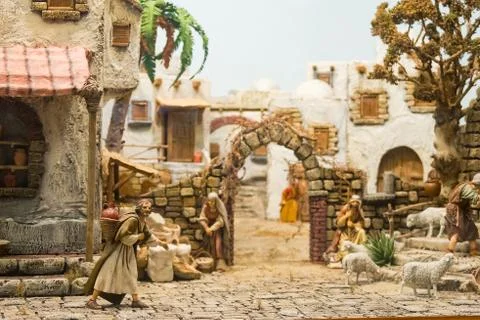 Representation of the nativity made in Naples, also called Presepe Stock Photos