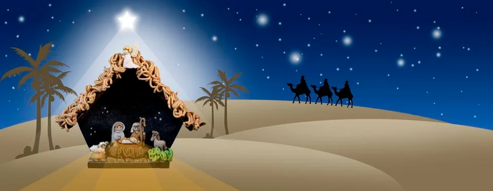 Representation of the nativity on a postcard Stock Photos
