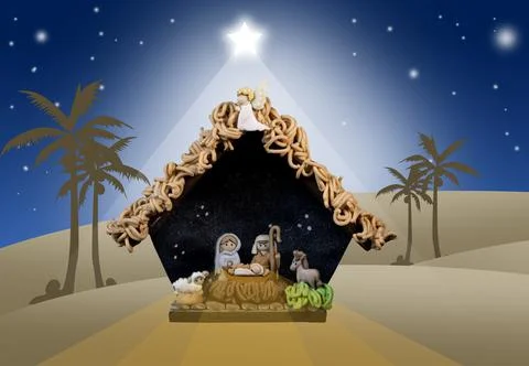Representation of the nativity on a postcard Stock Photos