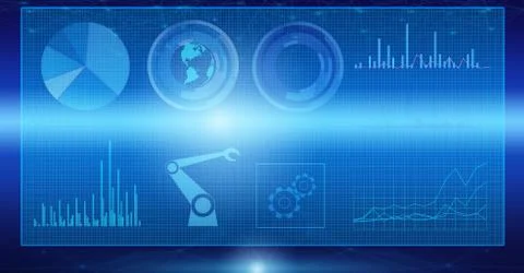 Representation of the robotic production of the future. Control of work param Stock Illustration