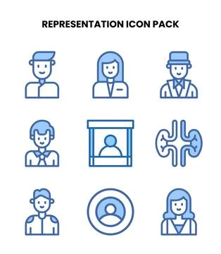 Representation Two Colour Vector Icons Pack Stock Illustration
