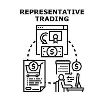 Representative trading process illustration with digital finance Stock Illustration