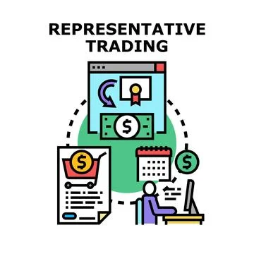 Representative trading process illustration with digital finance Stock Illustration