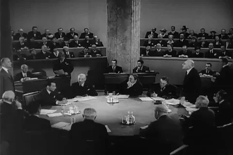 Representatives gathered at general assembly for nation peace - 1945 Stock-Footage 106381545