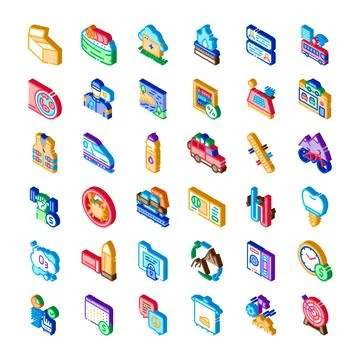 Representing diverse life activity isometric pictogram icons Stockillustratie