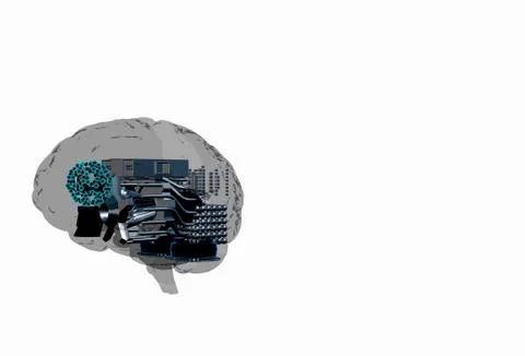 Representing Machine learning through a human brain 3d illustration and 3D re Stock Illustration