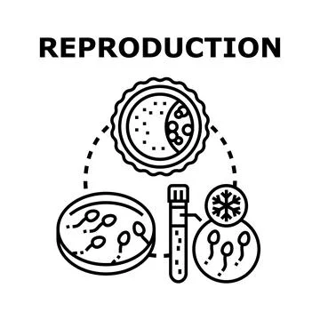 Reproduction concept with egg cells, sperm, and cryopreservation Stock Illustration