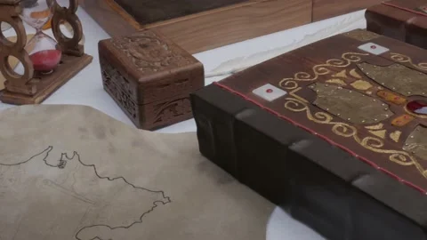 Reproduction of a medieval scribe's desk with sheets Stock Footage 195532116