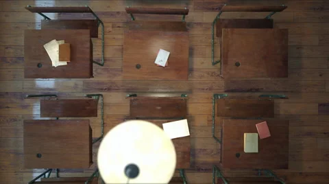 A reproduction of an old classroom from above Stock Footage