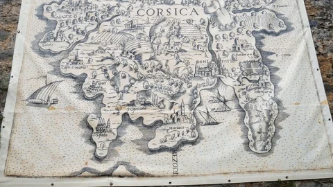 Reproduction of an old map of Corsica drawn by hand Stock Footage 107581553