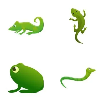 Reptile class icons set cartoon vector. Tropical fauna Stock Illustration