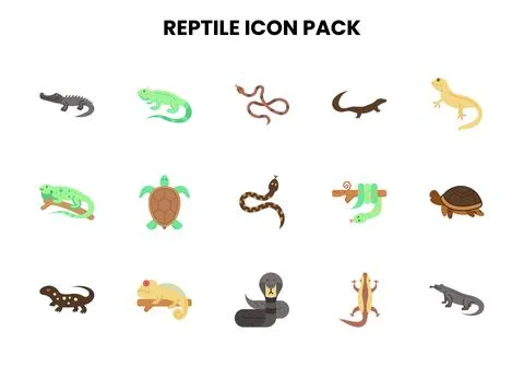 Reptile Flat Design Icons Pack Stock Illustration
