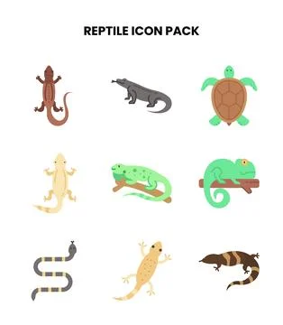 Reptile Flat Graphics Icons Pack Stock Illustration