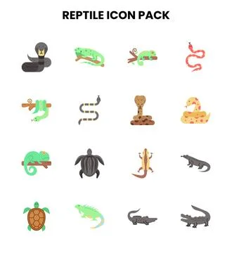 Reptile Flat Set Icons Pack Stock Illustration