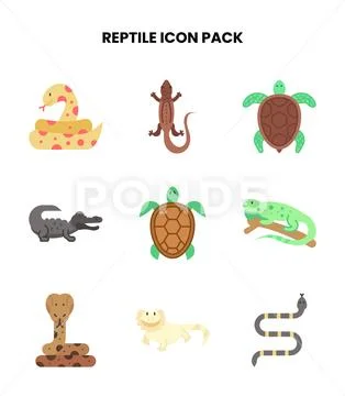 Reptile Flat Vector Icons Pack Illustrazione stock